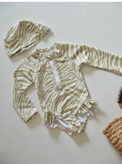 ベビー用水着 color 5 / 80cm キッズ 水着 フラワー 花柄 長袖 ワンピース ビキニ セパレート 帽子 セット ラッシュガード スイムウェア 10スタイル ガールズ【mh0002217】