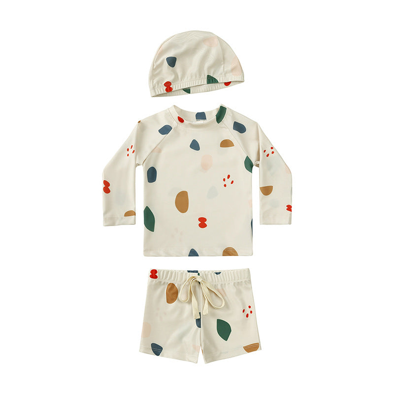 ベビー用水着 color 7 / 80cm キッズ水着 ボーイズ 半袖長袖 セパレートラッシュガード  スイムウェア スイミングウェア 帽子セット【mh0004294】