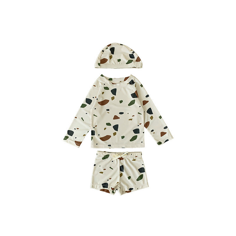 ベビー用水着 color 9 / 80cm キッズ水着 ボーイズ 半袖長袖 セパレートラッシュガード  スイムウェア スイミングウェア 帽子セット【mh0004294】