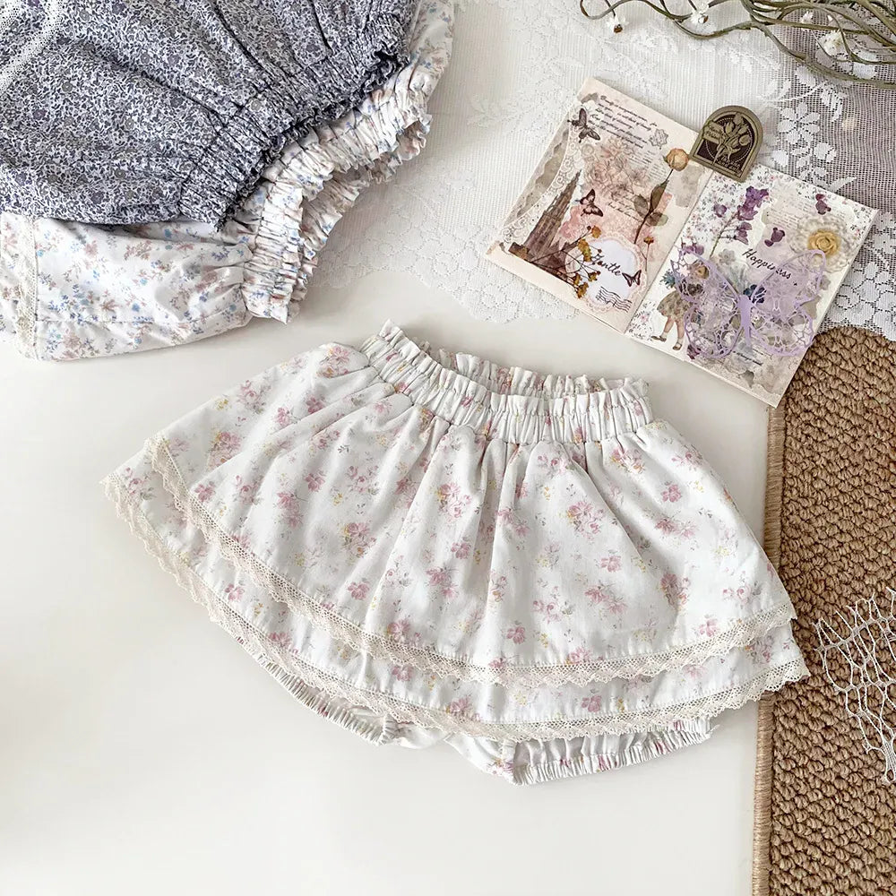ブルマパンツ color B / 73cm ベビーキッズパンツ フリルスカートブルマ パンツインスカート フラワー花柄プリント 3カラー