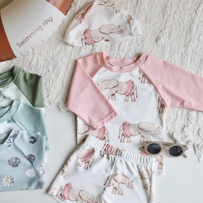 ベビー用水着 Color-blocked swimsuit baby elephant / 80 ボーイズ水着 7分丈セパレートスイムウェア ラッシュガード【mh0009356】