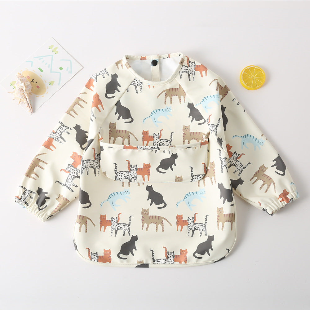 よだれかけ colorful cat / S Long Sleeve PU Waterproof Bib 長袖 PU 防水 お食事エプロン【mh0012236】