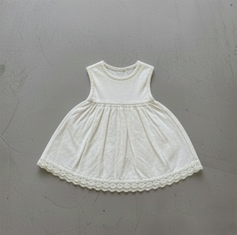 ノースリーブワンピース cotton dress / 66cm ベビー レース 刺繍 オーバー エプロン ドレス ワンピース ガールズ【mh0002434】