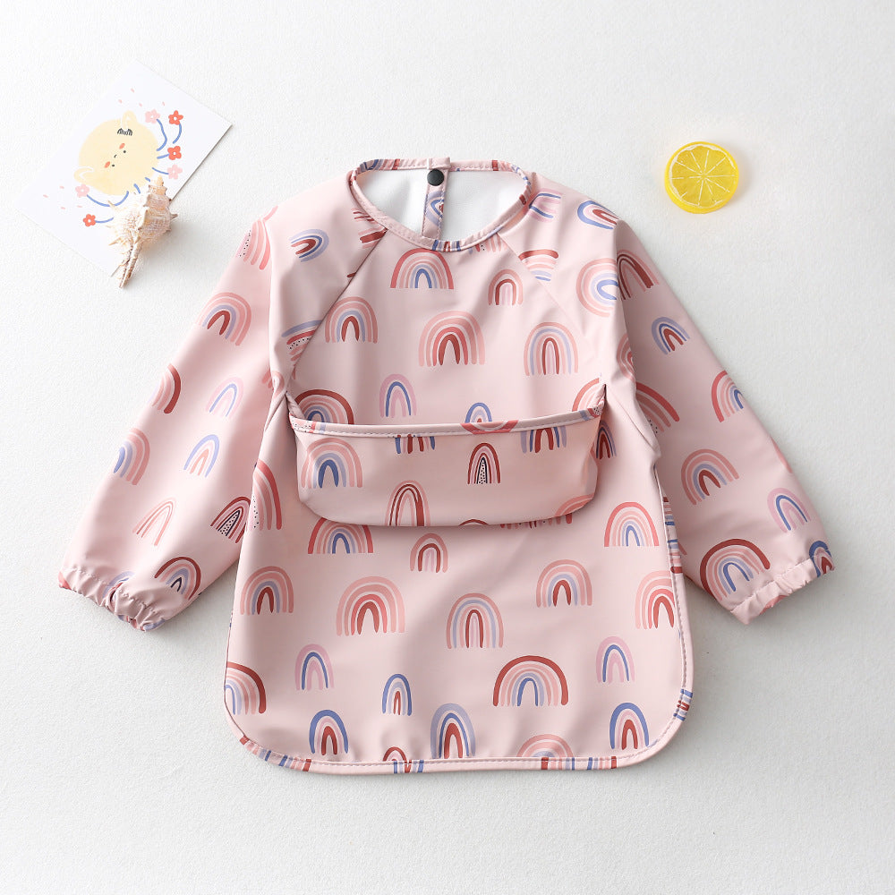 よだれかけ crayon rainbow / S Long Sleeve PU Waterproof Bib 長袖 PU 防水 お食事エプロン【mh0012236】