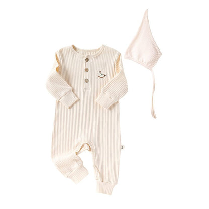 長袖ロンパース Creamy White / 66cm 木馬ワンポイントリブ長袖ロンパース【mh0010740】