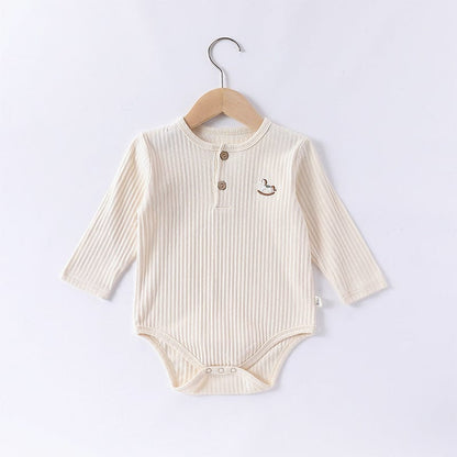 長袖ロンパース Creamy White / 66cm 木馬ワンポイント刺繍リブ長袖ボディスーツ【mh0010742】