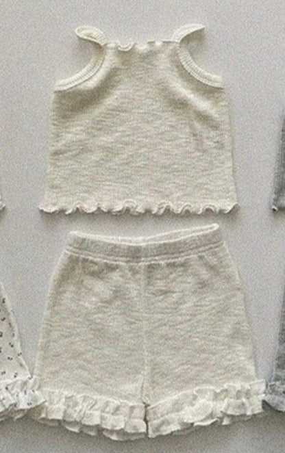 ノースリーブセットアップ Creamy White / 73cm ベビーセットアップ 2点セット フリルキャミソール+ショートパンツ【mh0009156】