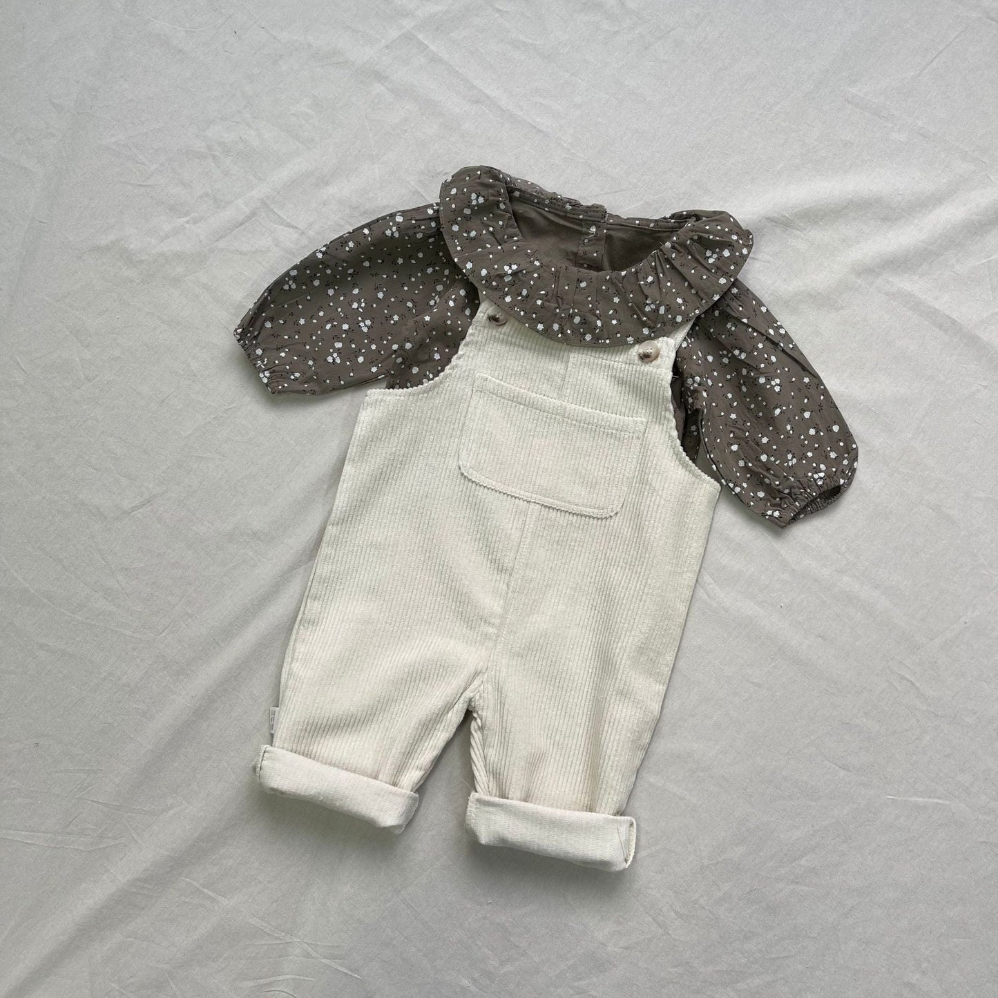 オーバーオール Creamy White / 73cm ベビーオーバーオール デニム/フラワープリント/無地サスペンダーサロペットパンツ【mh0009109】