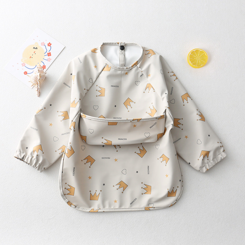 よだれかけ crown / S Long Sleeve PU Waterproof Bib 長袖 PU 防水 お食事エプロン【mh0012236】