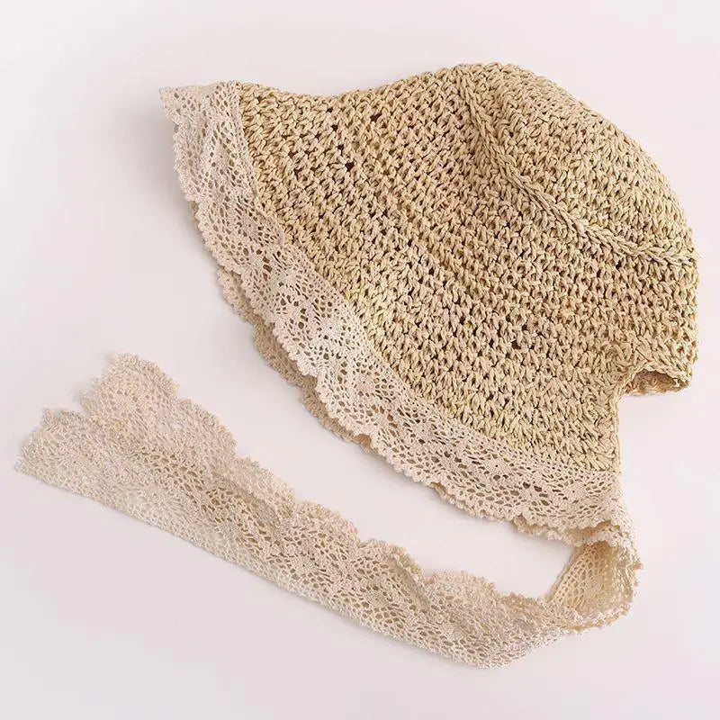 ベビー用帽子 D / 0-3Years (48cm) ベビーキッズ 麦わら帽子 レース ストローハット サマーハット【mh0004780】