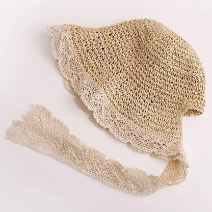 ベビー用帽子 D / 0-3Years (48cm) ベビーキッズ 麦わら帽子 レース ストローハット サマーハット【mh0004780】