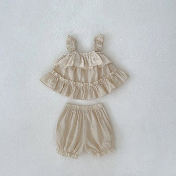 ノースリーブセットアップ dark apricot / 6M  66cm ベビーセットアップ 2点セット フリルキャミソールトップス+バルーンショートパンツ