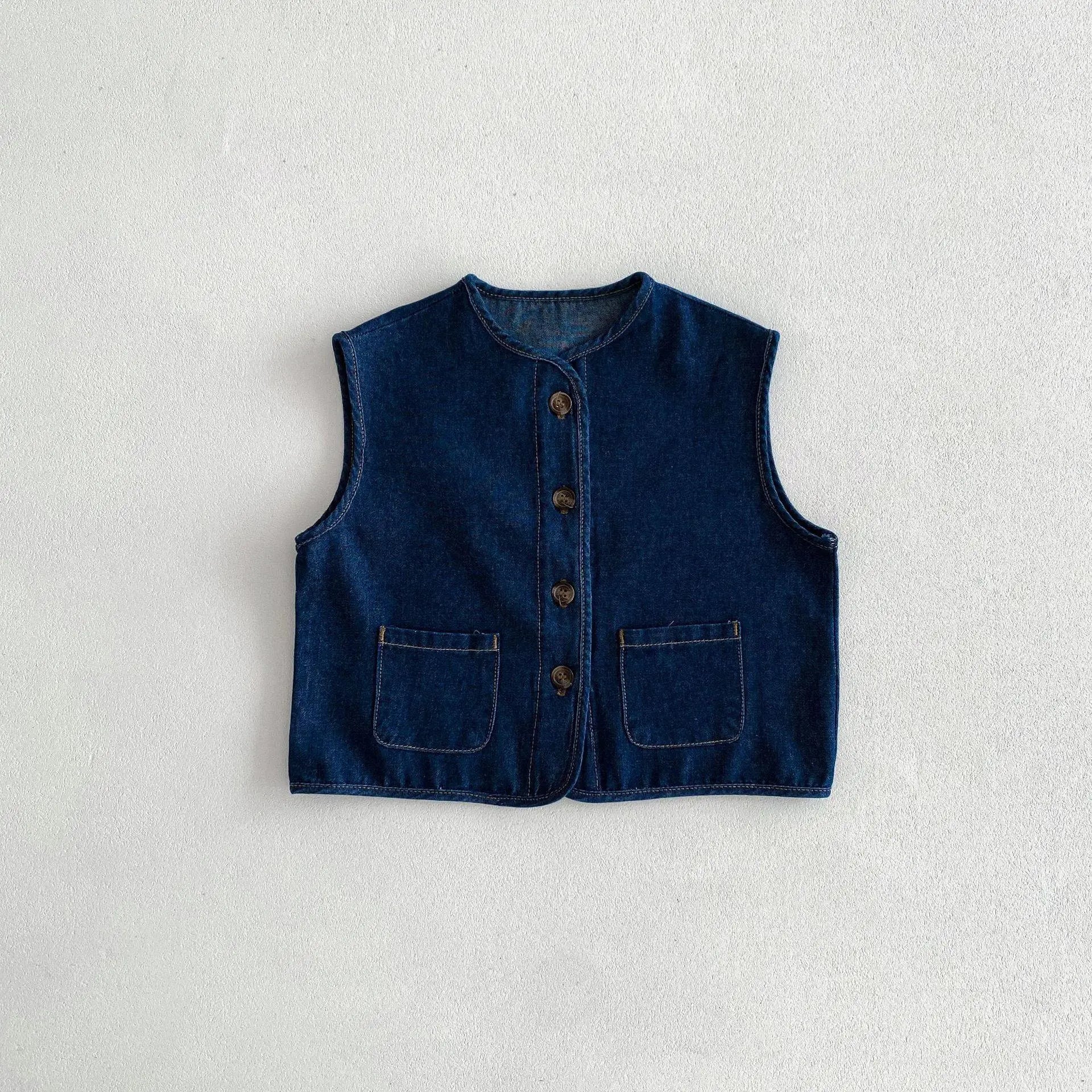 ベスト dark blue / 12M  80cm / 取り寄せ（7〜21日） キッズベスト デニム フロントボタンベスト 2カラー