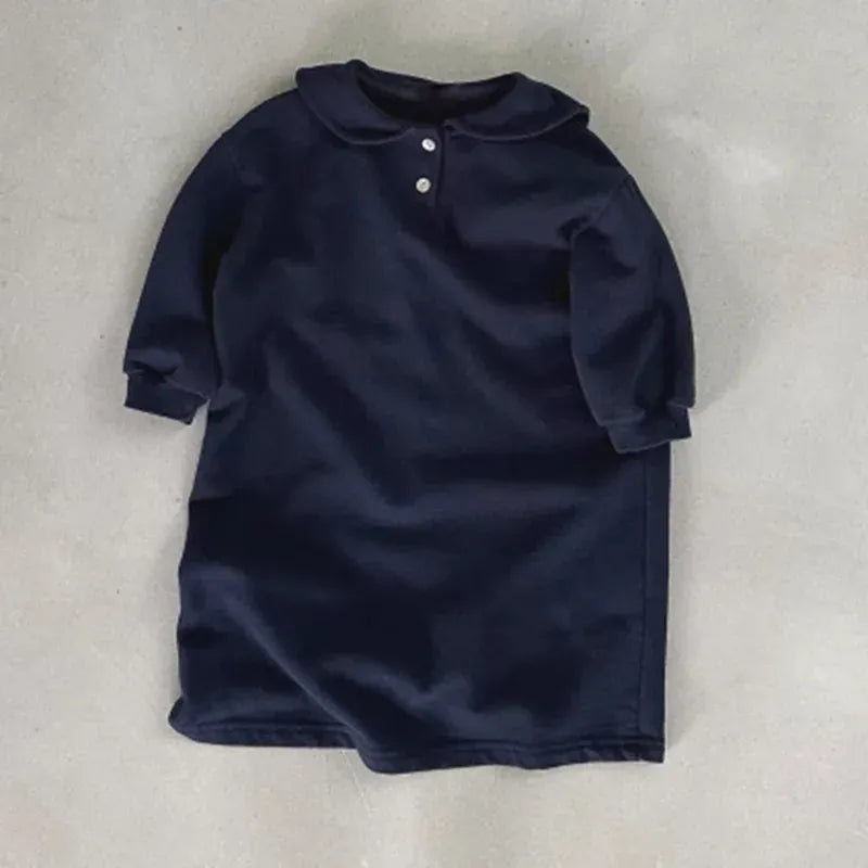 長袖ワンピース Dark Blue / 12M  80CM キッズワンピース セーラーカラーシンプル長袖Tシャツワンピース【mh0008282】