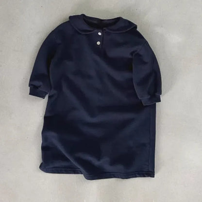 長袖ワンピース Dark Blue / 12M  80CM キッズワンピース セーラーカラーシンプル長袖Tシャツワンピース【mh0008282】