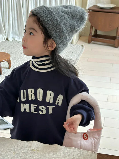 トレーナー・フーディ Dark Blue / 24M  90CM キッズトップス ボーダーリブニットハイネックドッキング長袖スウェットシャツ【mh0007991】