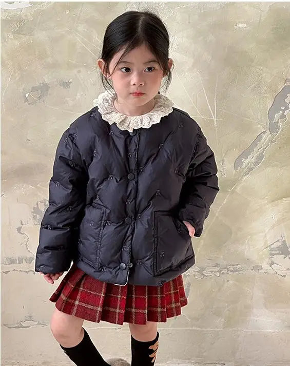 ショートコート・ジャケット・ジャンパー Dark Blue / 24M  90CM キッズアウター チェリー刺繍キルティングパデッドジャケットコート【mh0008236】