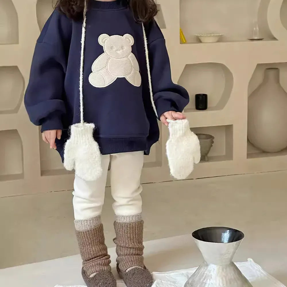 トレーナー・フーディ Dark Blue / 24M  90CM キッズトップス ベアくまアニマルエンボス裏フリース長袖スウェットトレーナー【mh0008300】