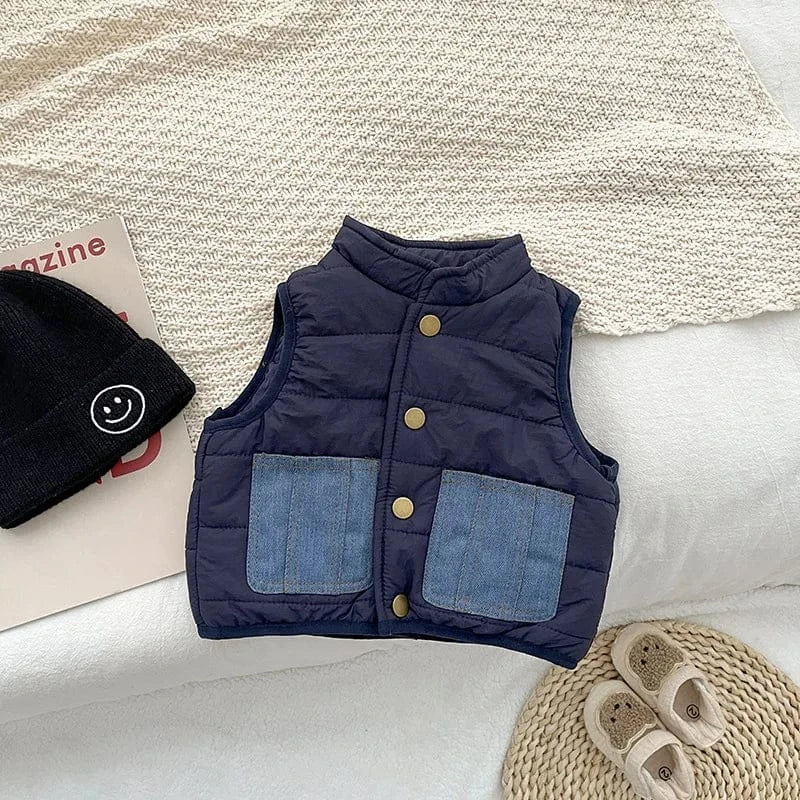 ベスト Dark Blue / 6M  66CM ベビーベスト パッチポケットキルトパデッドアウターベスト【mh0008032】