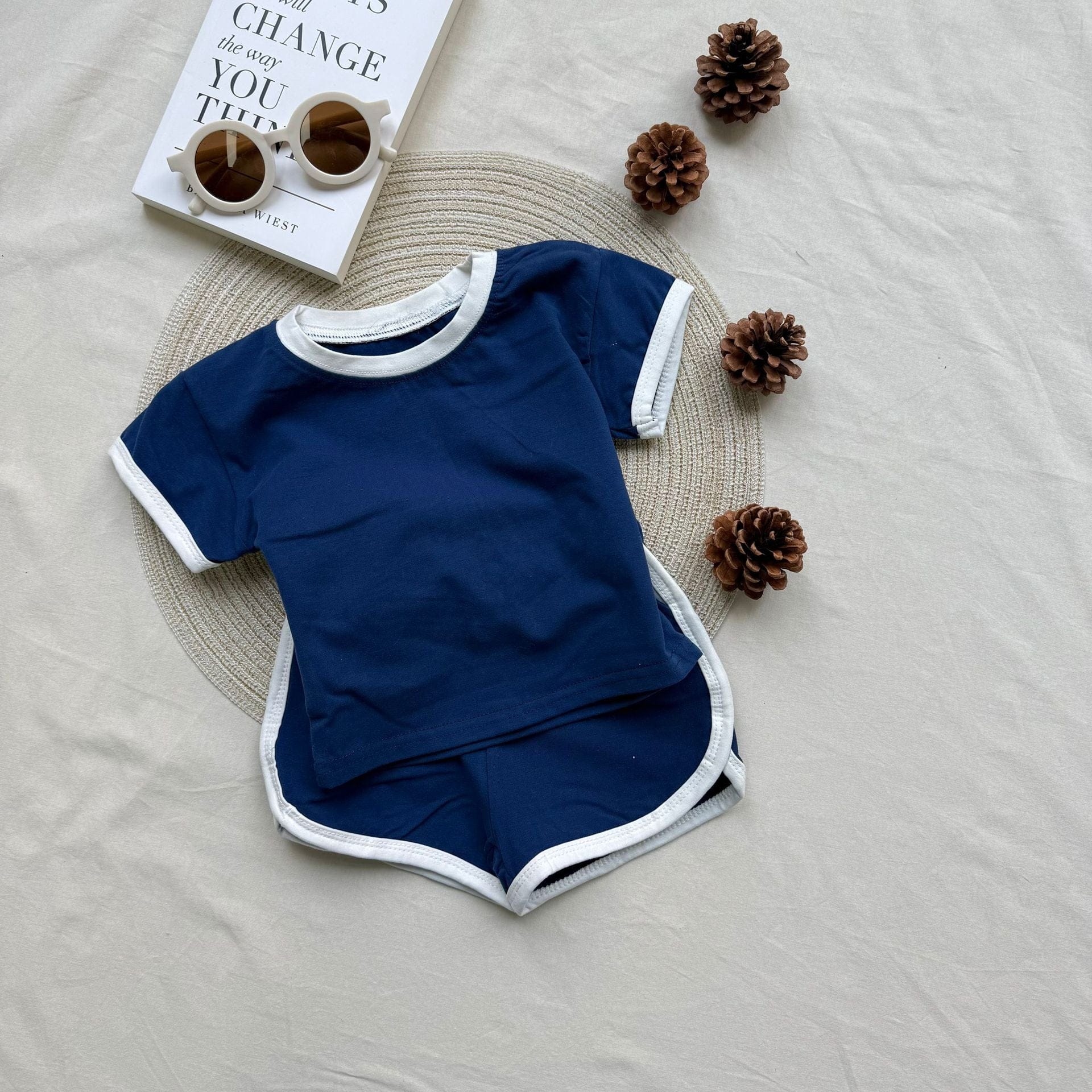 半袖セットアップ Dark Blue / 73cm comfortable sports short-sleeved shorts suit【mh0009524】