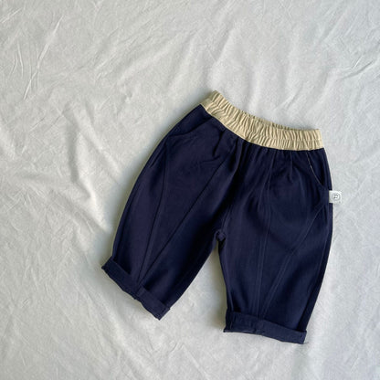 ロングパンツ・スウェットパンツ Dark Blue / 73cm ベビーパンツ バイカラーパッチワークロングルーズパンツ【mh0009107】