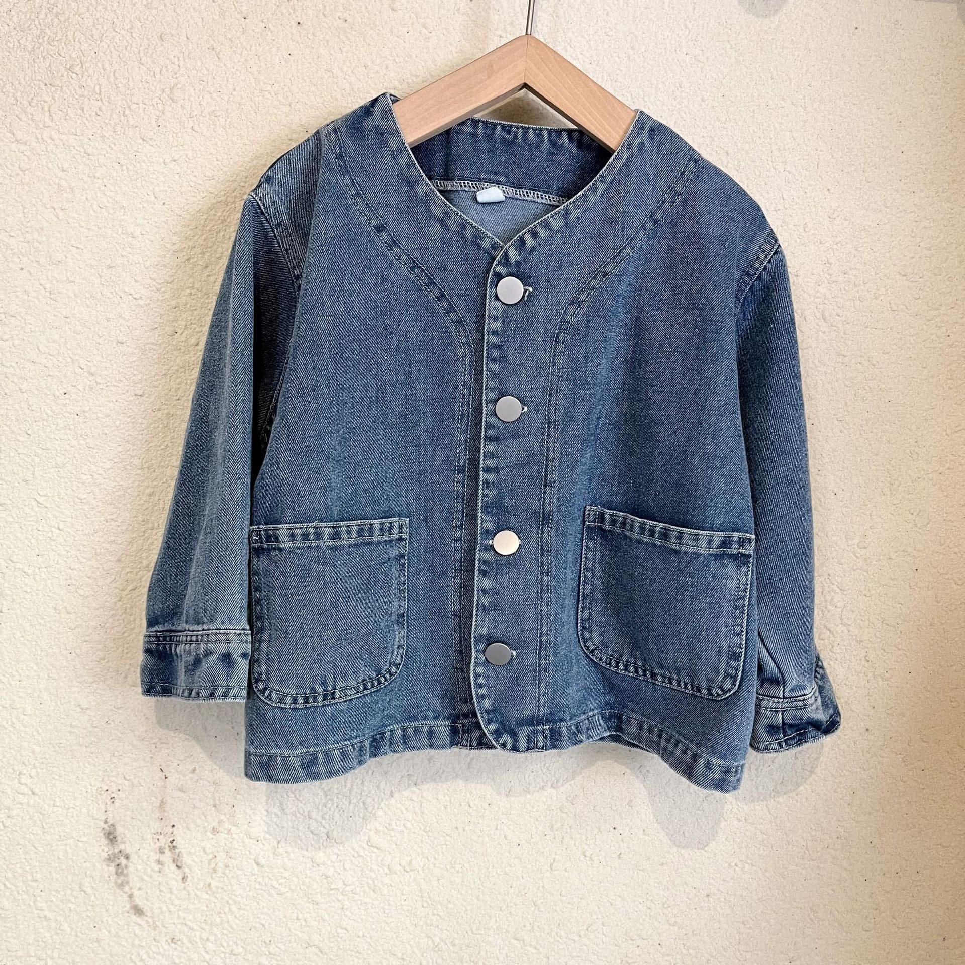 ショートコート・ジャケット・ジャンパー dark blue / 80cm キッズ デニム ノーカラー ジャケット カーディガン アウター ライトブルー ダークブルー ユニセックス 6925