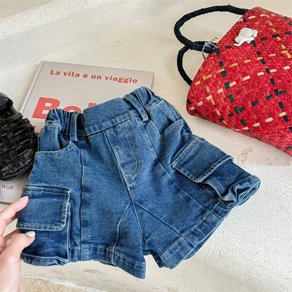 ハーフパンツ・ショートパンツ dark blue / 80cm 9-12m キッズパンツ デニム カーゴ ポケット ショートパンツ 2カラー