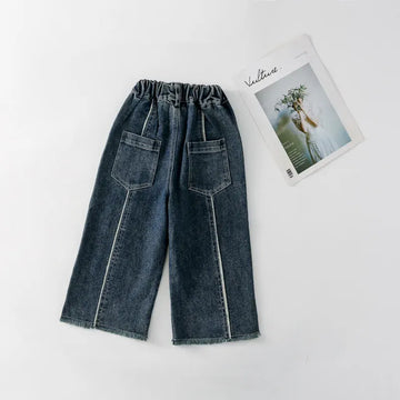 デニムパンツ Dark Blue / 90cm 1-2y キッズパンツ デニムパンツ ストライプ ワイドルーズパンツ ジーンズ ジーパン 2カラー