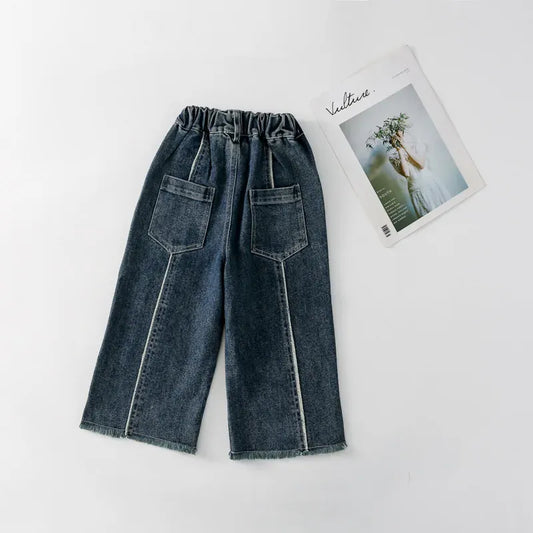デニムパンツ Dark Blue / 90cm 1-2y キッズパンツ デニムパンツ ストライプ ワイドルーズパンツ ジーンズ ジーパン 2カラー