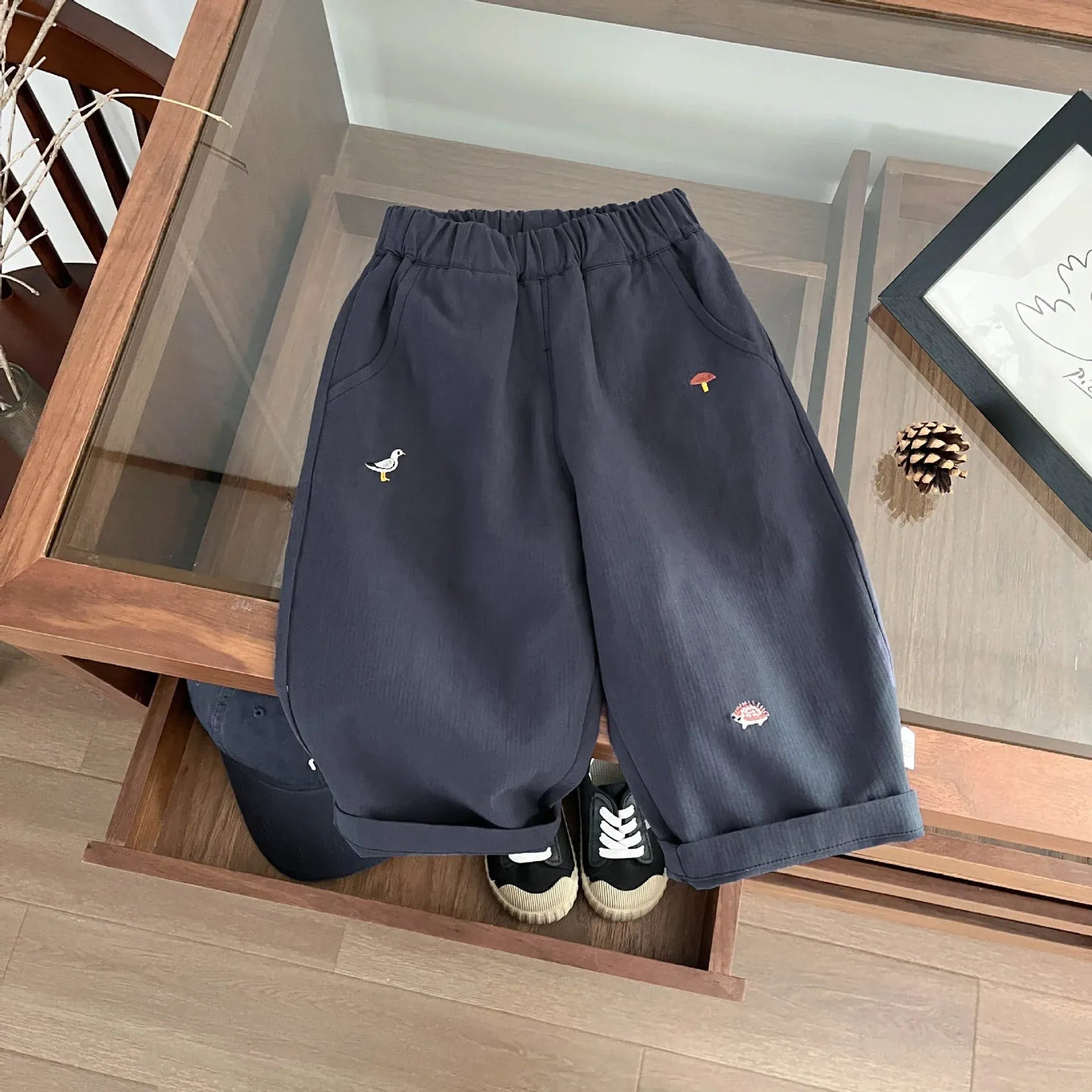 ロングパンツ・スウェットパンツ Dark Blue / 9M  73CM ベビーキッズパンツ 刺繍ロングワイドルーズパンツ【mh0008614】