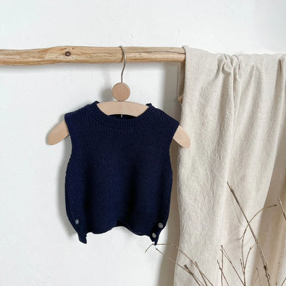 長袖セットアップ dark blue vest / 6M  66CM ベビーキッズベスト/トップス/パンツ ストライプ長袖シャツ/ニットジレベスト/ポケットロングルーズパンツ【mh-0008608】