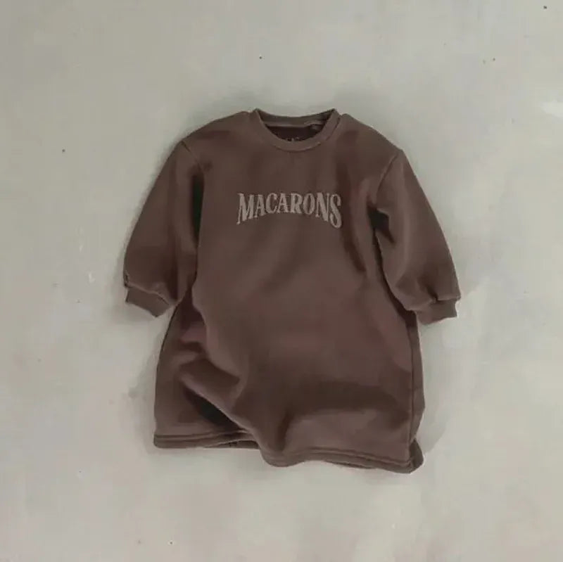 長袖ワンピース Dark Brown / 24M  90CM キッズワンピース レターロゴプリントスウェット長袖ロングトレーナーワンピース【mh0008097】