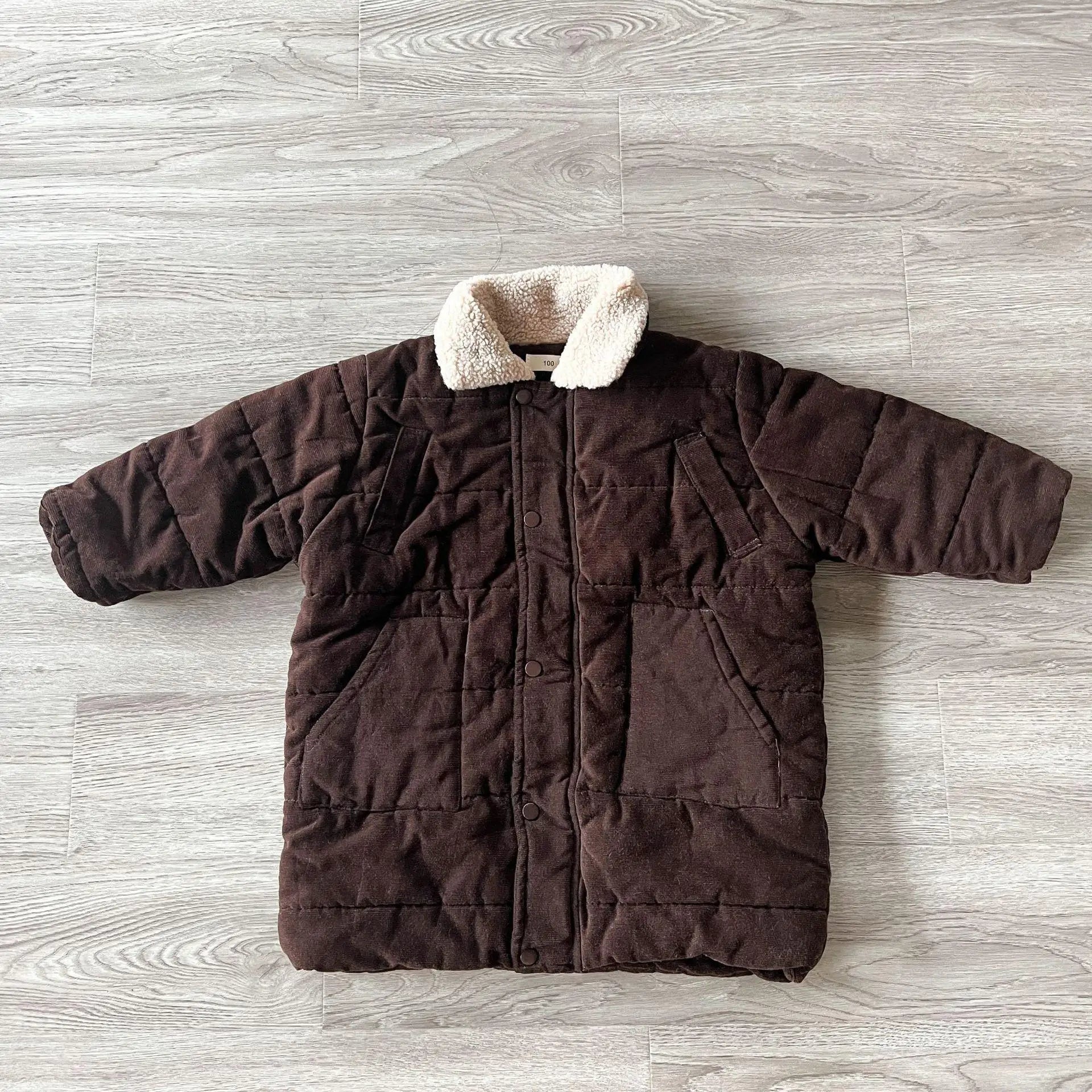 ロングコート dark coffee / 12M  80cm キッズアウター ロングコート コーデュロイ 裏フリースジャケット カーキ ダークコーヒー 2カラー