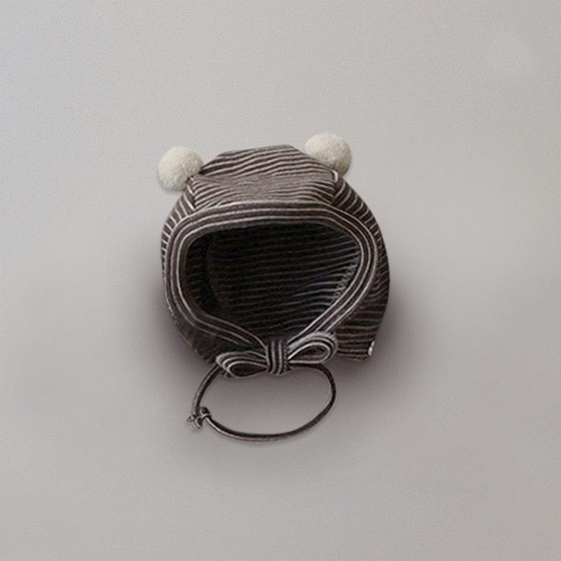 ロンパースセットアップ dark coffee hat / Free size / 取り寄せ（7〜35日） ベビー ボーダー セットアップ 長袖 ハイネック ロンパース レギンスパンツ 耳付き帽子 ボーイズ