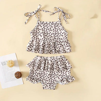 ベビー用水着 dark coffee set / 66cm ベビー水着 ワンピース/セパレート ビキニ フリル フラワー小花柄プリント スイムウェア 2カラー【mh0005115】