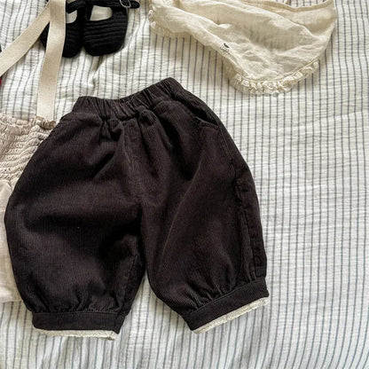 ロングパンツ・スウェットパンツ dark gray / 12M (80) キッズパンツ コーデュロイ裾レースバルーンパンツ 2カラー