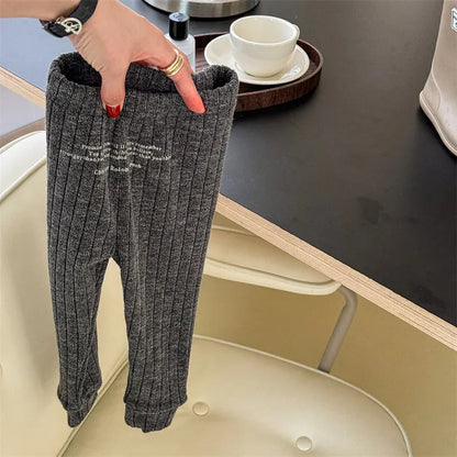 レギンスパンツ dark gray / 12M  80CM キッズパンツ リブニット レギンスパンツ レターロゴプリント 2カラー