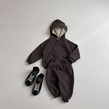長袖セットアップ dark gray / 12M  80CM キッズセットアップ 2点セット フーディシンプルスウェットシャツ+ロングスウェットパンツ【mh0007982】