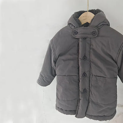 ロングコート Dark Gray / 12M  80CM キッズアウター 裏ボアフリースフーディミディアムロングコート【mh0008124】