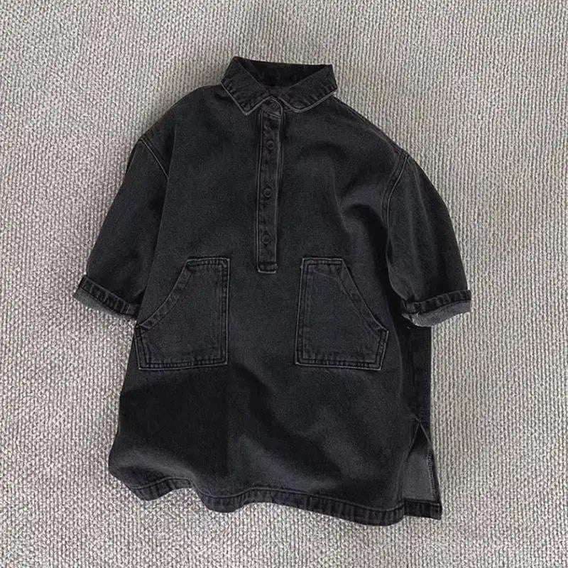 長袖ワンピース Dark Gray / 12M  80CM キッズワンピース コーデュロイ長袖シャツワンピース【mh0008208】