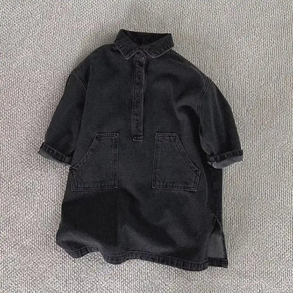 長袖ワンピース Dark Gray / 12M  80CM キッズワンピース コーデュロイ長袖シャツワンピース【mh0008208】