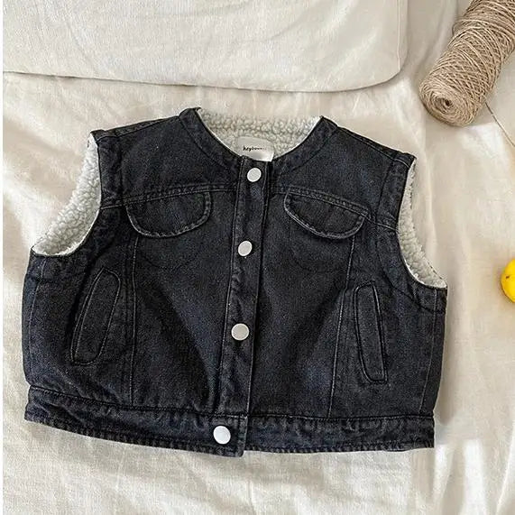 ベスト Dark Gray / 24M  90CM キッズベスト 裏ボアフリースデニムベスト【mh0008246】