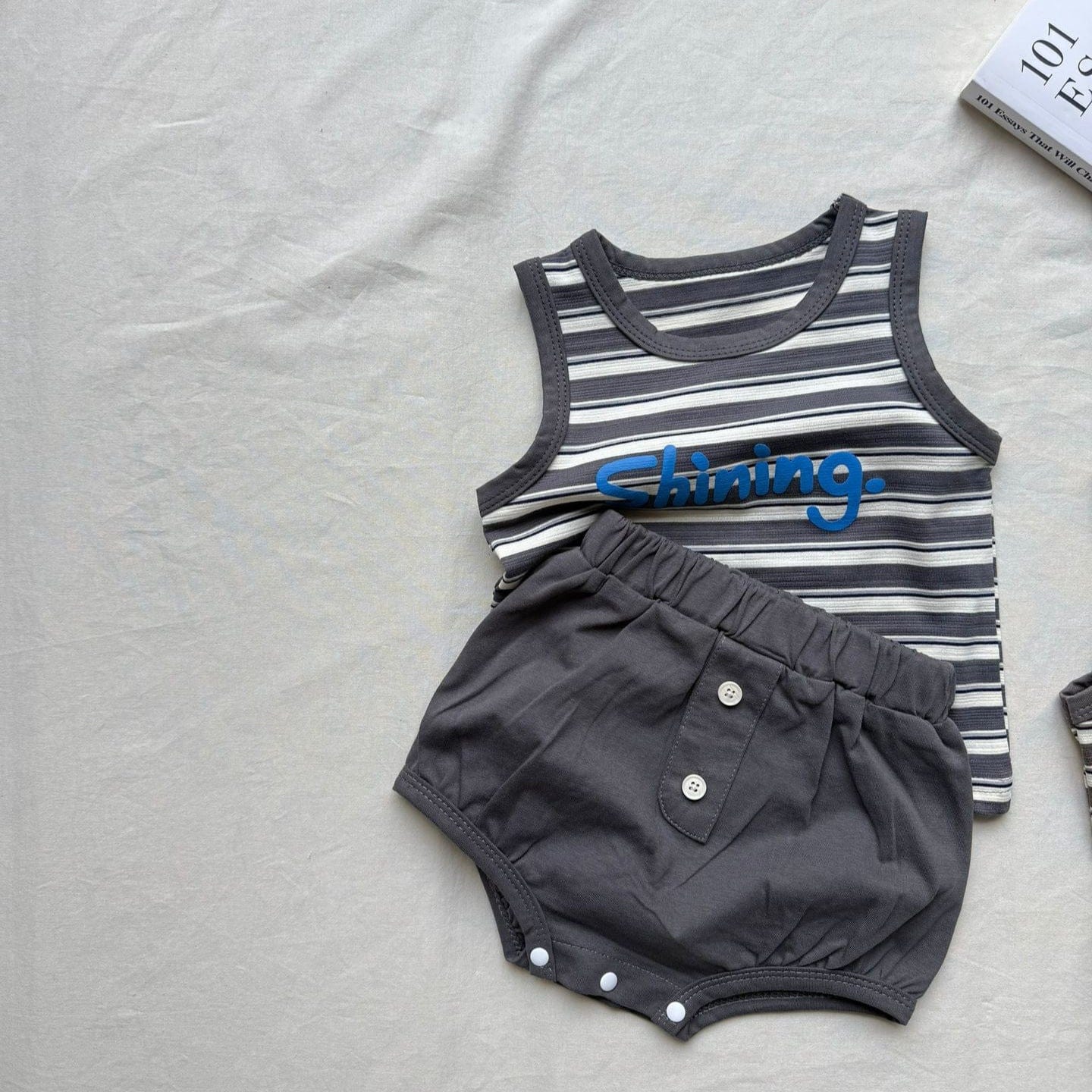 ノースリーブセットアップ Dark Gray / 66cm ボーダータンクトップ+ブルマパンツセットアップ 2点セット【mh0010420】