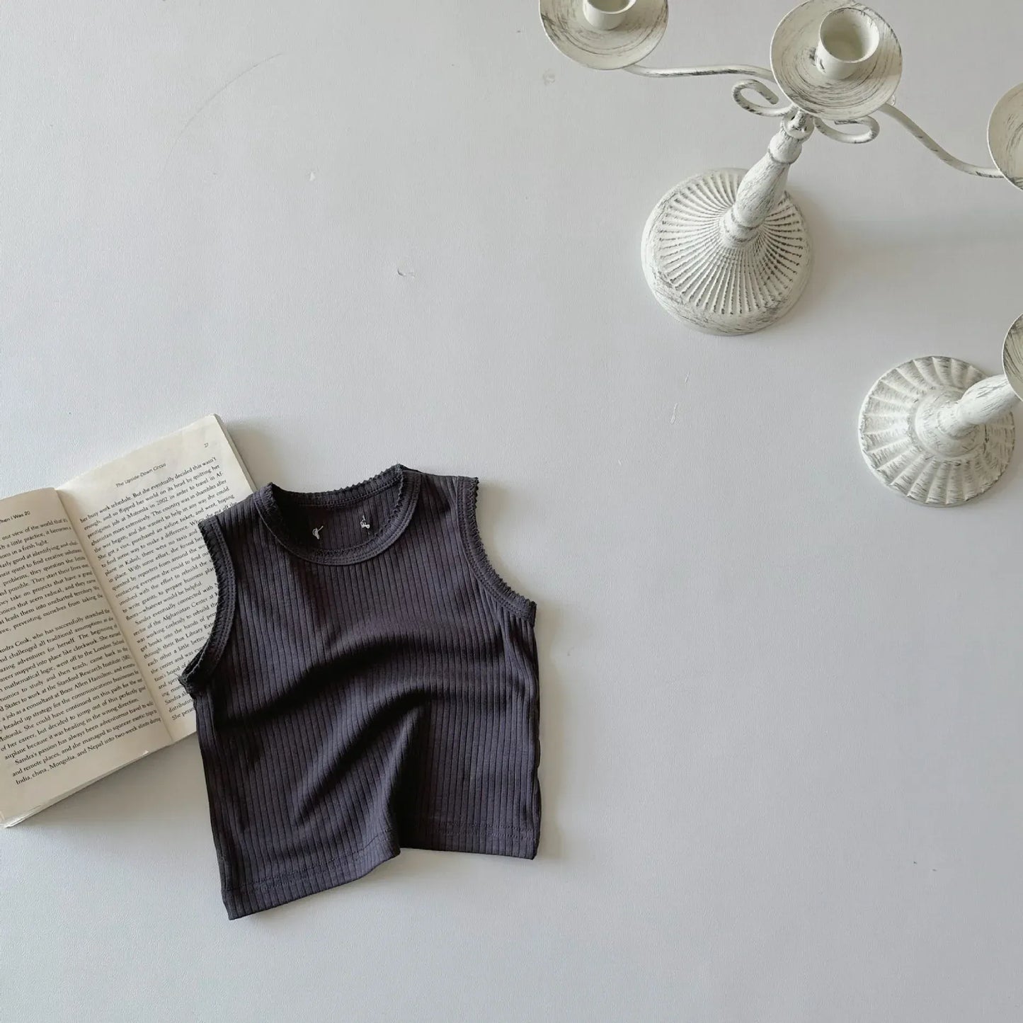 タンクトップ・キャミソール・ノースリーブトップス Dark Gray / 6M  66CM ベビートップス リブタンクトップ ノースリーブTシャツ シンプルベーシック 4カラー【mh0005464】