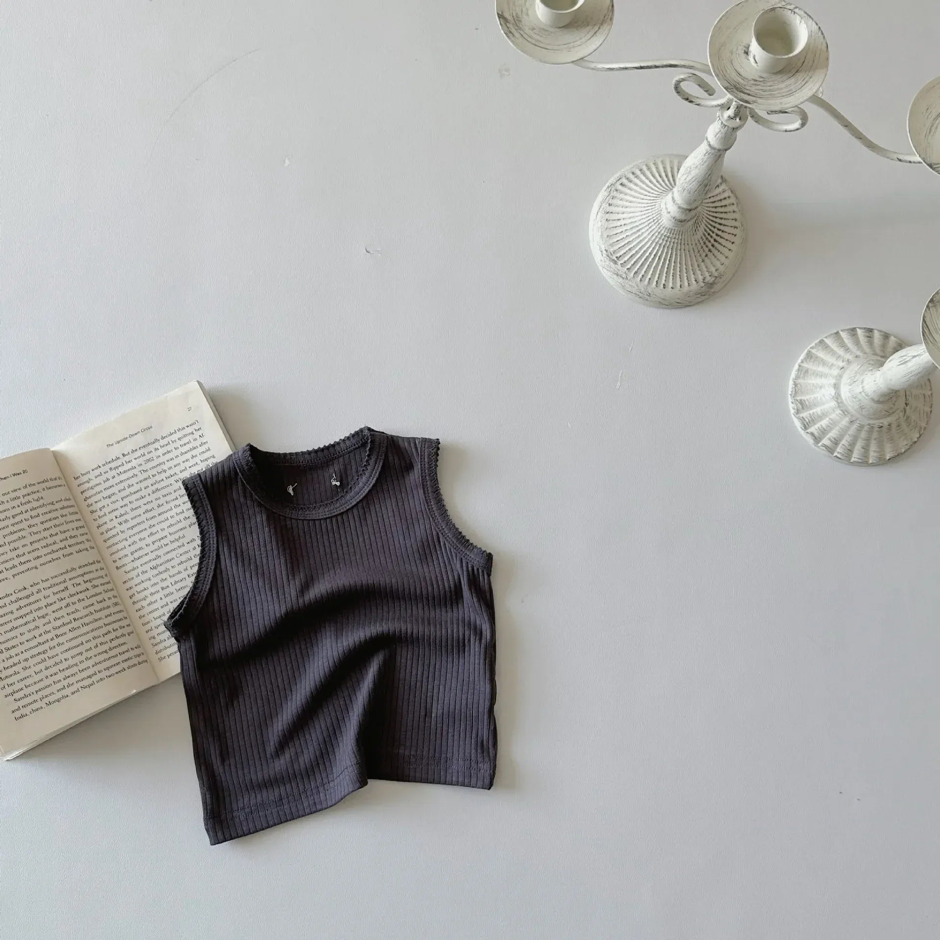 タンクトップ・キャミソール・ノースリーブトップス Dark Gray / 6M  66CM ベビートップス リブタンクトップ ノースリーブTシャツ シンプルベーシック 4カラー【mh0005464】