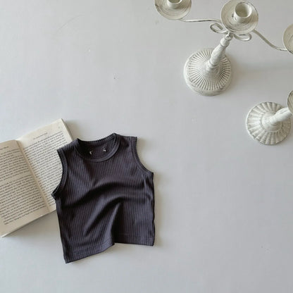 タンクトップ・キャミソール・ノースリーブトップス Dark Gray / 6M  66CM ベビートップス リブタンクトップ ノースリーブTシャツ シンプルベーシック 4カラー【mh0005464】