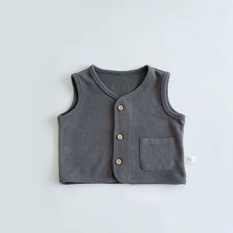 ベスト Dark Gray / 80cm 9-12M キッズベスト シンプル前あきベストトップス 3カラー【mh0007494】