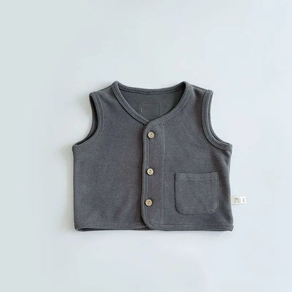 ベスト Dark Gray / 80cm 9-12M キッズベスト シンプル前あきベストトップス 3カラー【mh0007494】