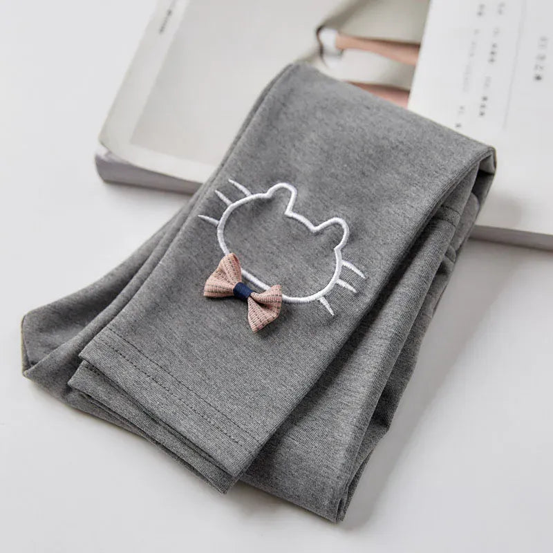レギンスパンツ Dark Gray / 90cm キッズパンツ レギンスパンツ ねこキャットリボン刺繍 スパッツ 5カラー【mh0006451】