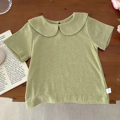 半袖シャツ・ブラウス Dark Green / 80cm キッズトップス 丸襟ブラウス シンプルベーシック 5カラー【mh0005329】